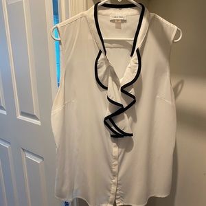 Calvin Klein Button down sleeveless top ruffled